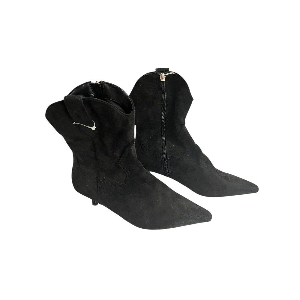 NEW Steven New York Bana Black Pointed Toe Black Western Stiletto Bootie 6.5‎